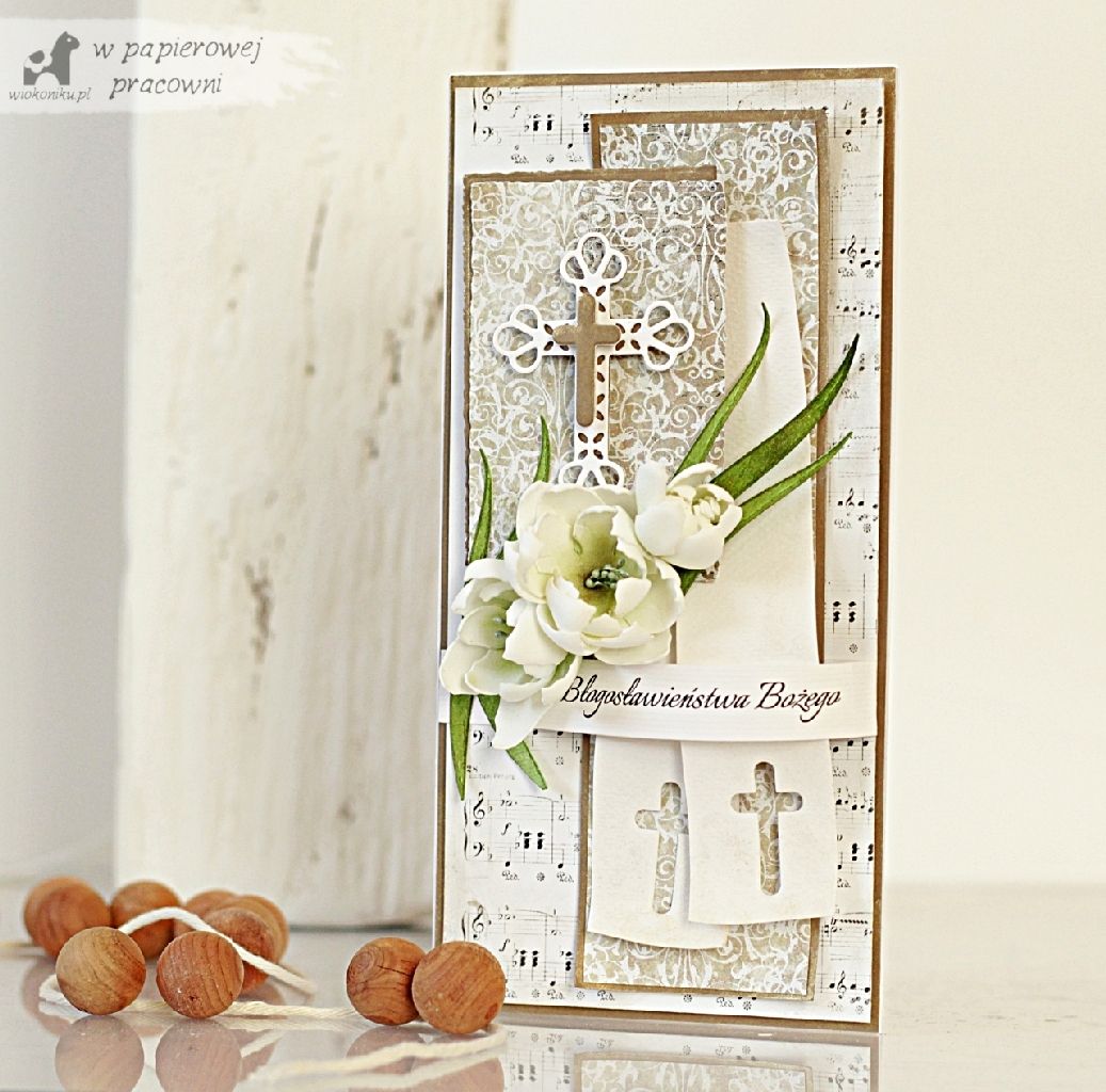Kartka z okazji świecen kapłańskich z kwiatami z foamiranu